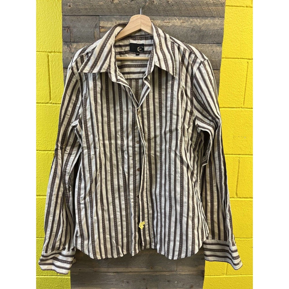 Just Cavalli Men's Button Front Shirt Cream/Western Theme Size 54 Italy Made